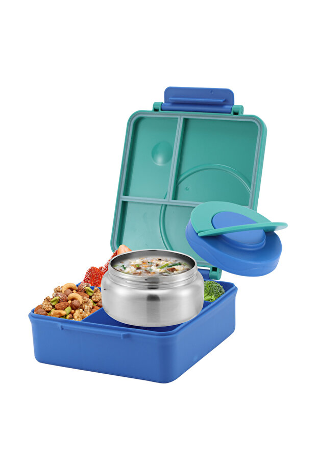 Other 1 4 green Four-Grid Lunch Box With Insulated Soup, For Teenagers And Workers At School, Cantee