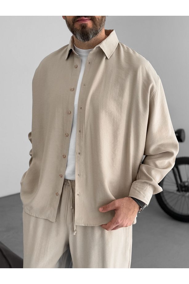Bej Gabardin Kumaş Basic Gömlek Jj-172/246 - 5