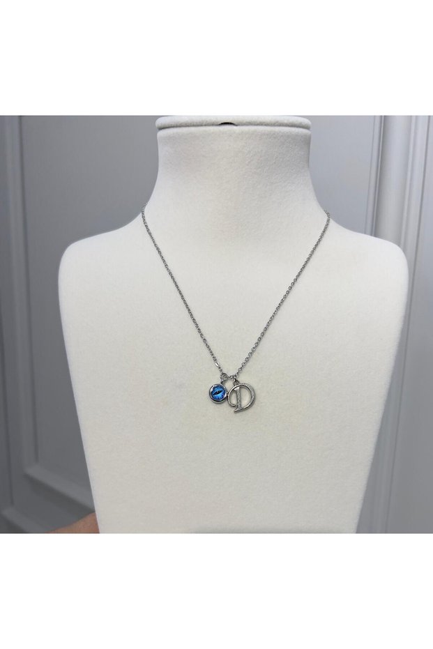 D Letter Necklace - Evil Eye Beaded Letter and Chain Design