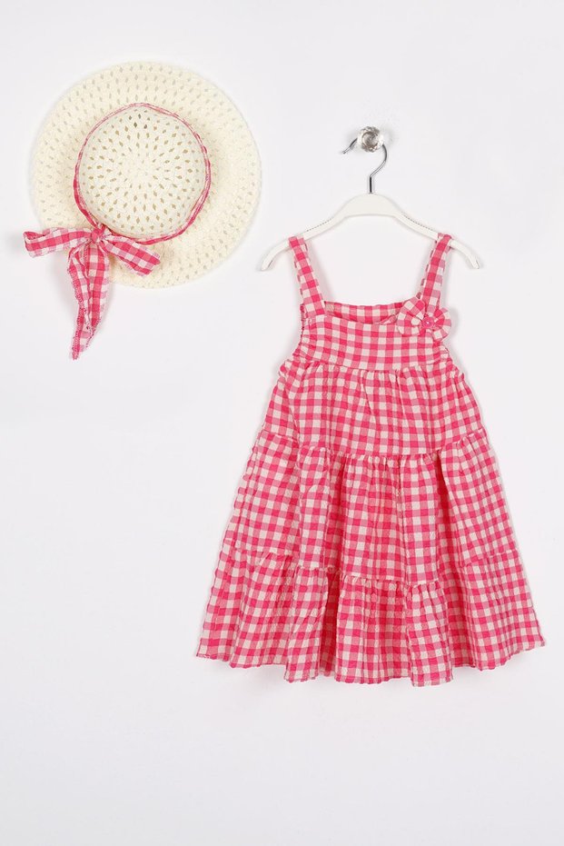 Fuchsia Colored Girl's Dress with Strappy Bow Detail