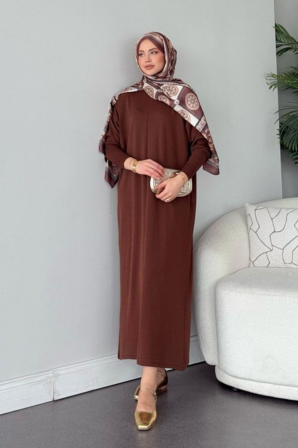 Melek Merserize Elbise Kahve - 4