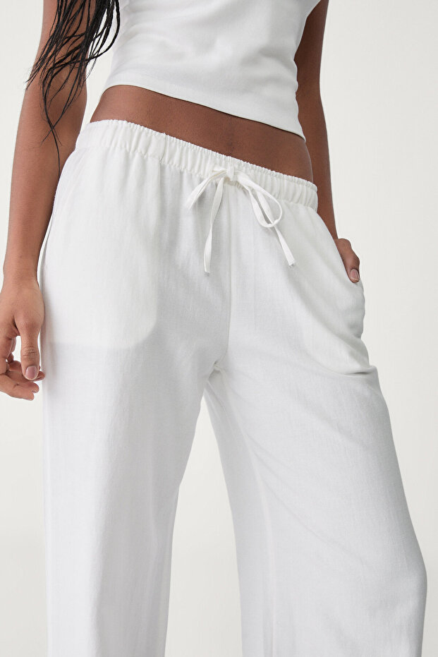 Linen blend drawstring trousers - 4