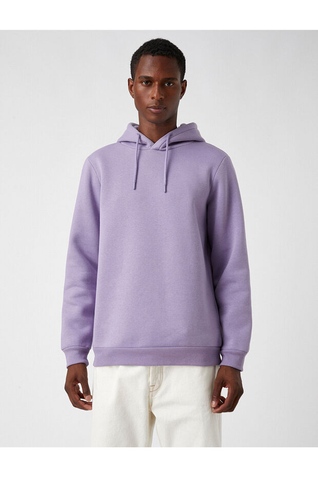 Basic Kapşonlu Sweatshirt Şardonlu - 3