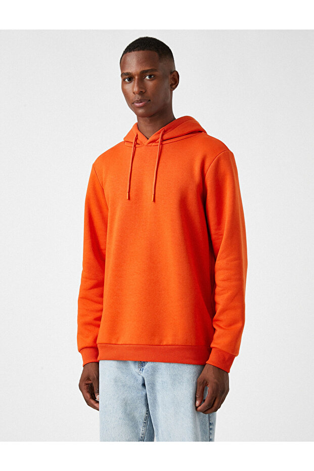 Basic Kapşonlu Sweatshirt Şardonlu - 3
