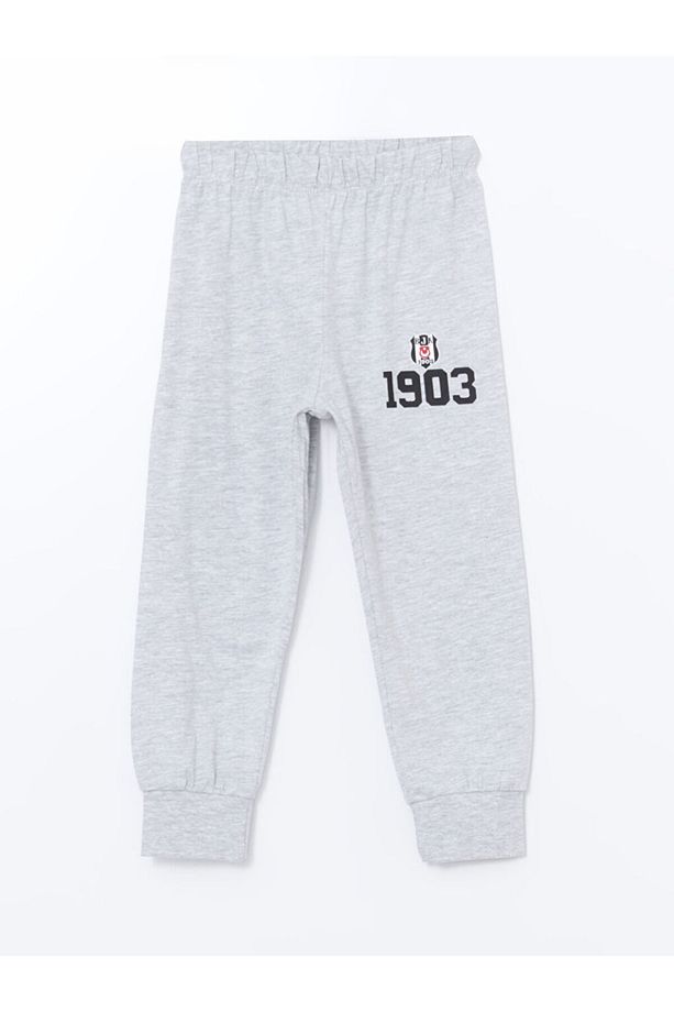 LCW Kids Siyah Bisiklet Yaka Beşiktaş Baskılı Uzun Kollu Erkek Bebek Pijama Takımı - 3