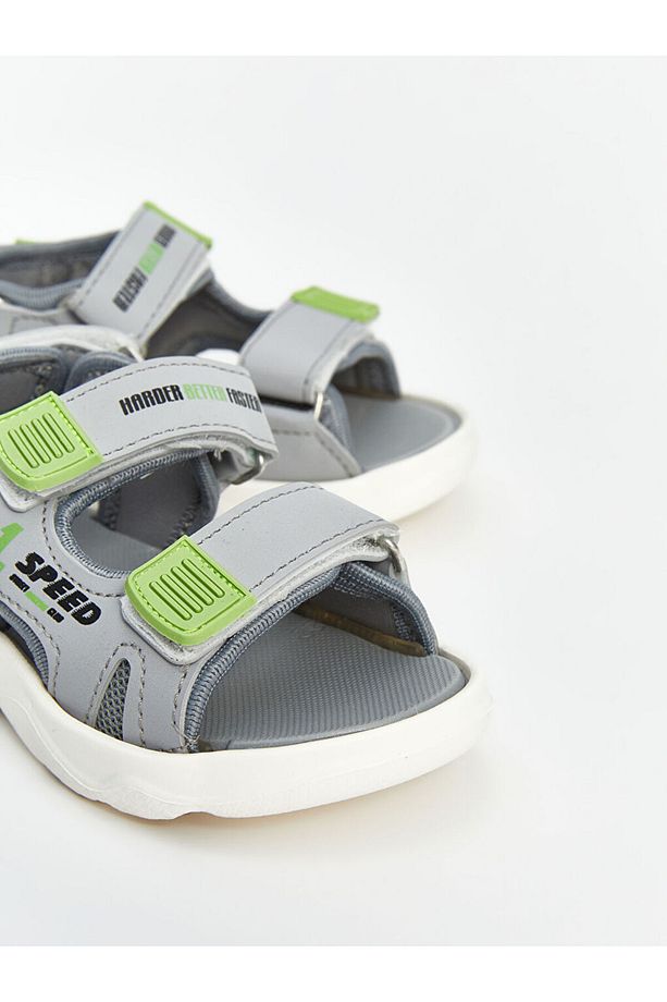 LCW STEPS Gri Cırt Cırtlı Erkek Bebek Sandalet - 3