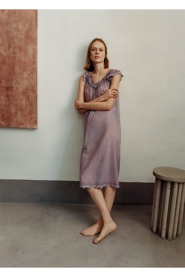 Pamuk overdyed dantel gecelik - 6