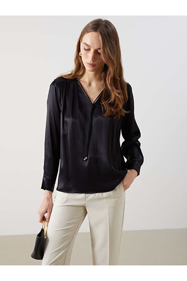 V-Neck Satin Women's Blouse