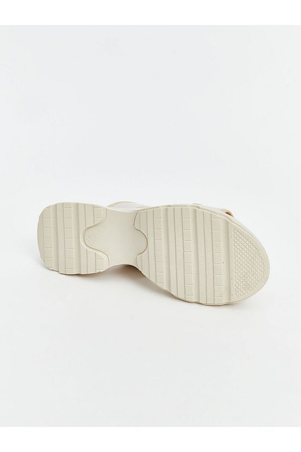 LCW STEPS Ekru Çift Bantlı Cırt Cırtlı Kız Çocuk Sandalet - 4
