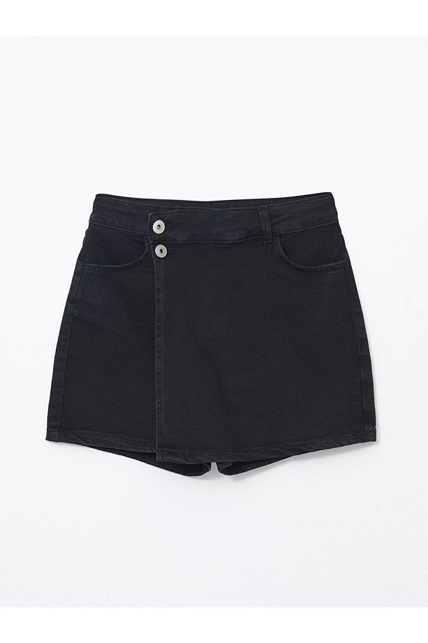 Kadın Dar Fit Düz Jean Şort Etek - 5