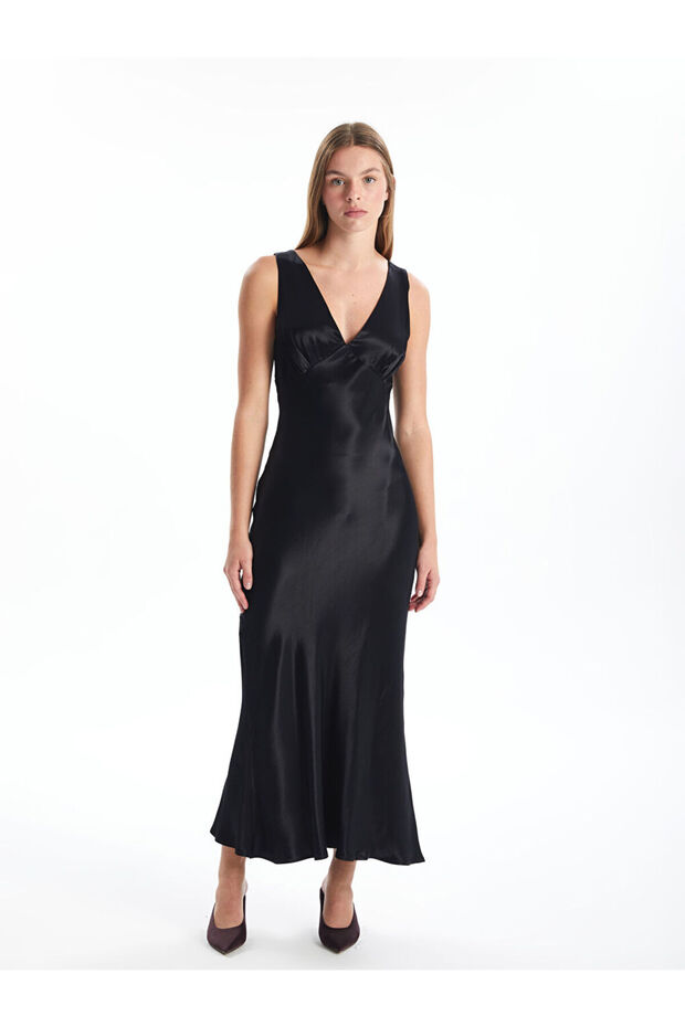 LCW V Yaka Saten Kadın Elbise Fast Moda - 1