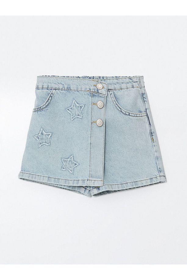 LCW Beli Lastikli Kız Çocuk Jean Şort Etek - 1