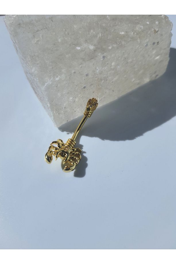Akrep Zirkon Taşlı Çelik Göbek Piercing - 5