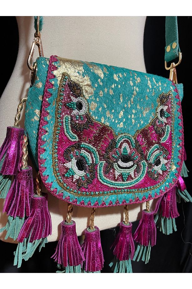 Püsküllü Tay Tüyü Boho Çanta - 5