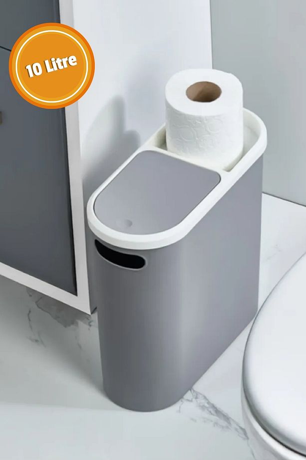 10 Litre Modern Tasarım Çöp Kovası – Banyo, Ofis, Mutfak İçin Hijyenik & Pratik Atık Kutusu, Gri - 1
