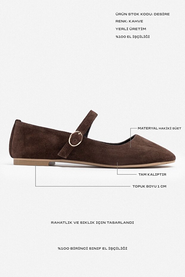 Damskie baleriny Desire Brown Genuine Suede Buckle Flat Sole - 3