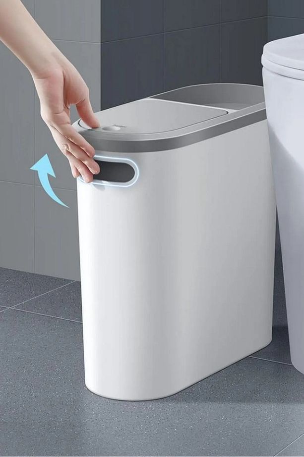 10 Litre Modern Tasarım Çöp Kovası – Banyo, Ofis, Mutfak İçin Hijyenik & Pratik Atık Kutusu, Krem - 5