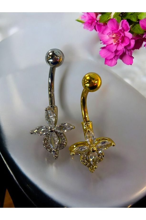 Cerrahi Çelik Taşlı Göbek Piercing - 3
