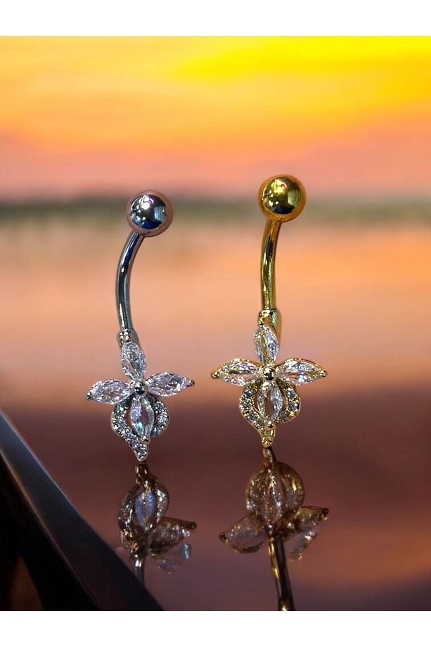 Cerrahi Çelik Taşlı Göbek Piercing - 1