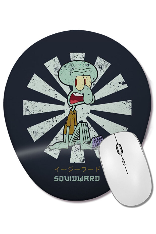 لوحة ماوس بيضاوية يابانية قديمة من Squidward مع مسند للمعصم