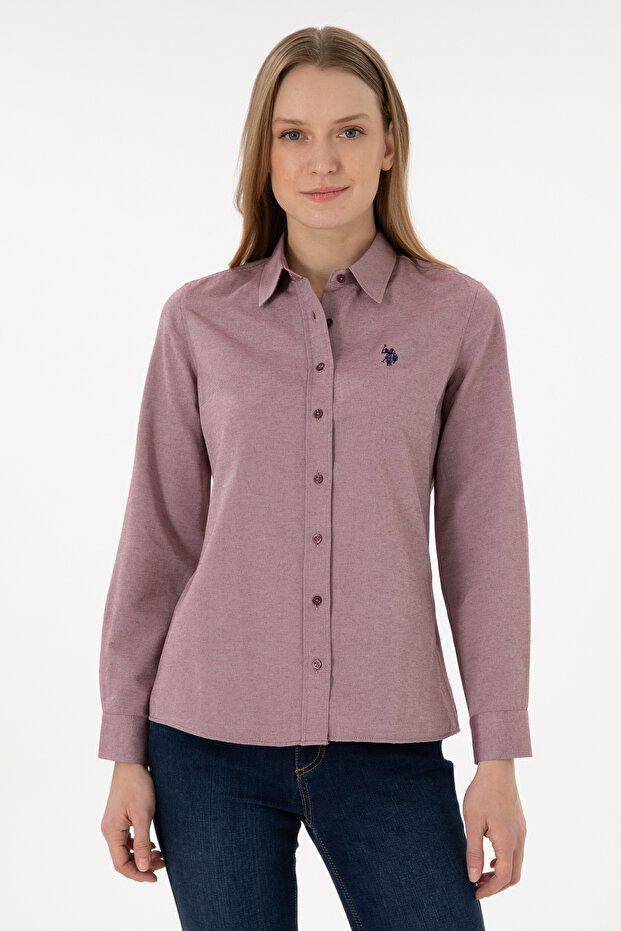 Women's Burgundy Long Sleeve Basic Shirt 50297002 -Vr014