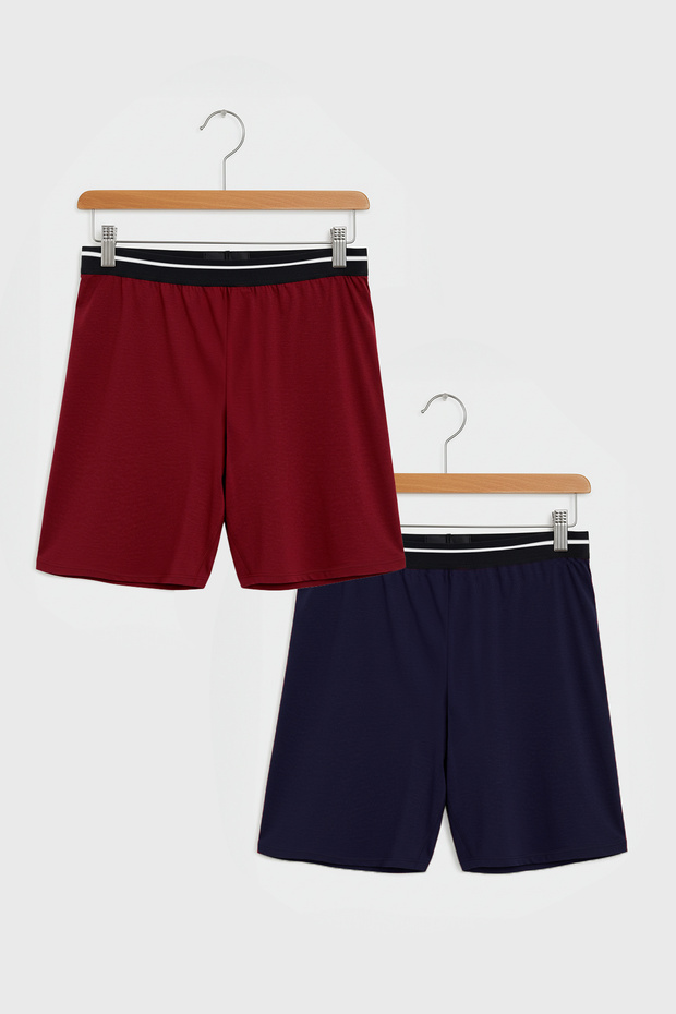 Lacivert- Bordo Regular Fit 2'li Örme Şort TMNSS25SR00045 - 9