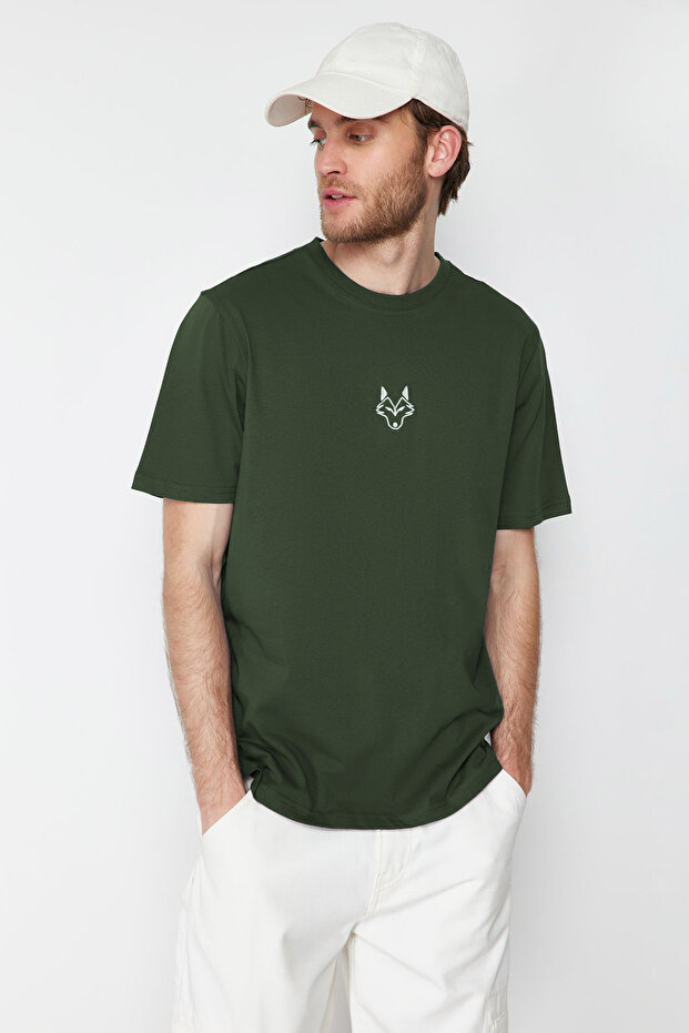 Haki Regular/Normal Kesim Kurt Nakışlı %100 T-Shirt TMNSS24TS00056 - 1
