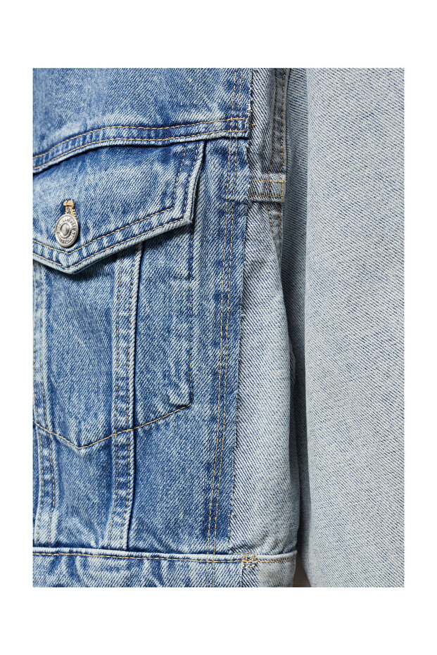 Two-tone cropped denim jacket - 5