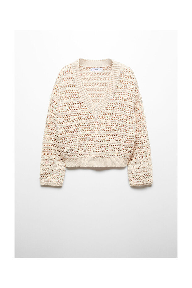 V-neck openwork knitted sweater - 1