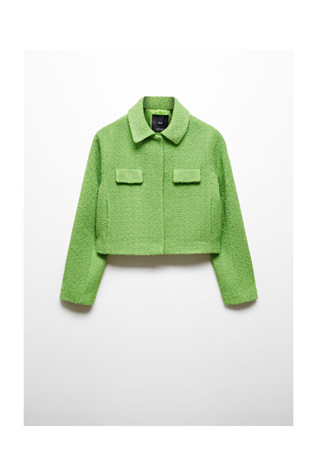 Cropped tweed jacket with pockets - 1