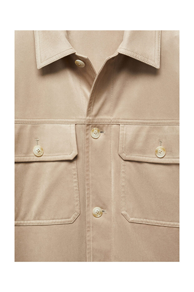 Suede effect overshirt with pockets - 5