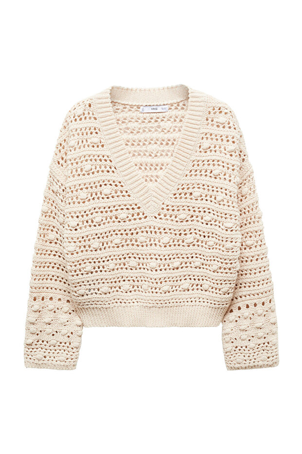 V-neck openwork knitted sweater - 2