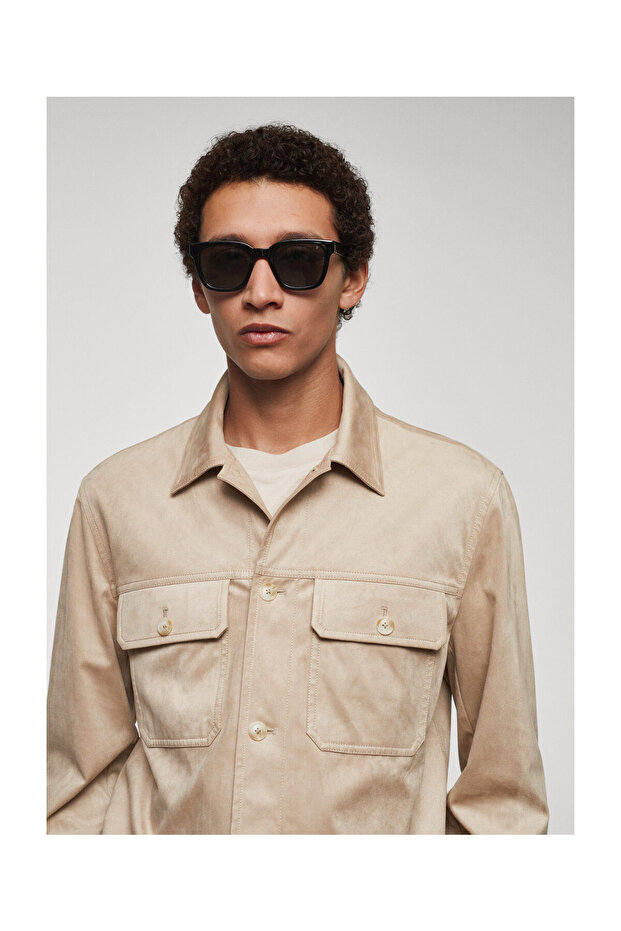 Suede effect overshirt with pockets - 3