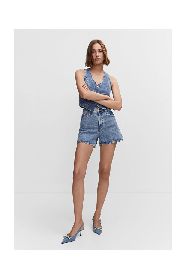 High-rise denim shorts - 7