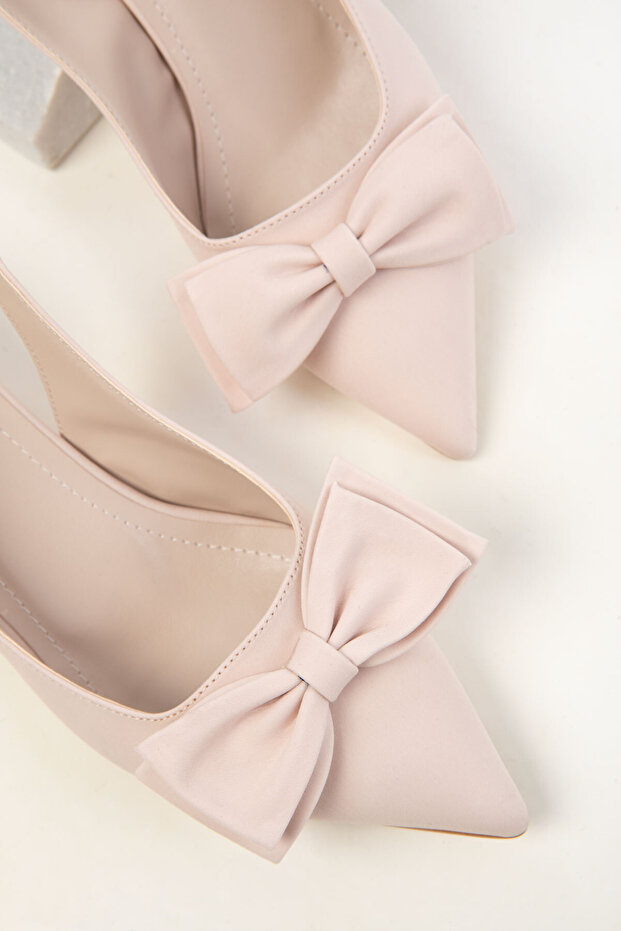 Beżowe matowe satynowe damskie klasyczne buty na obcasie 20401 - 5