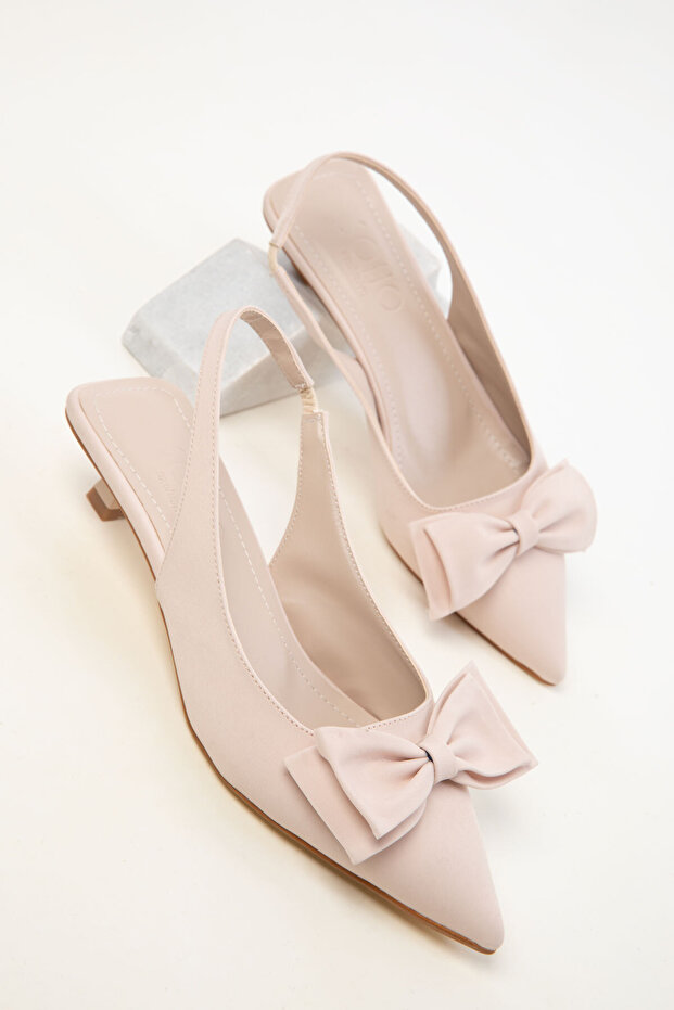 Beżowe matowe satynowe damskie klasyczne buty na obcasie 20401 - 3