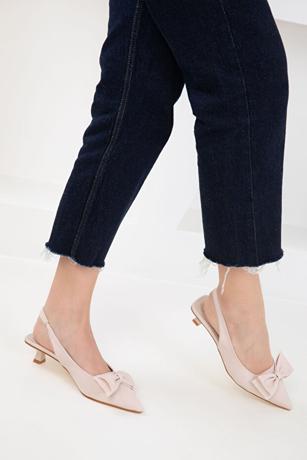 Beżowe matowe satynowe damskie klasyczne buty na obcasie 20401 - 6