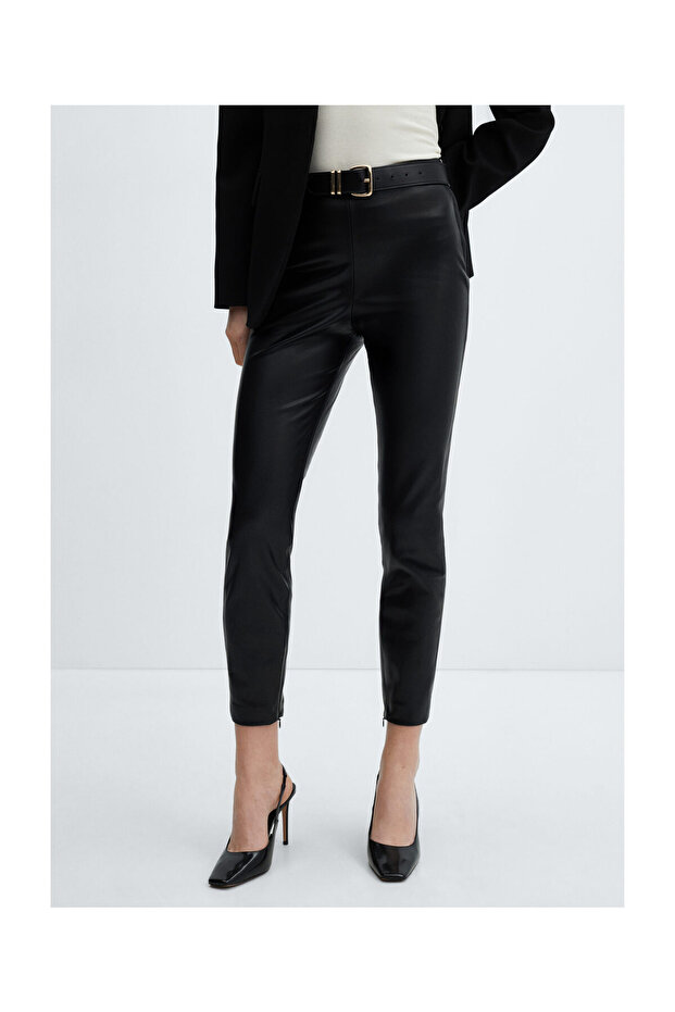 Leather-effect leggings with split hems - 3