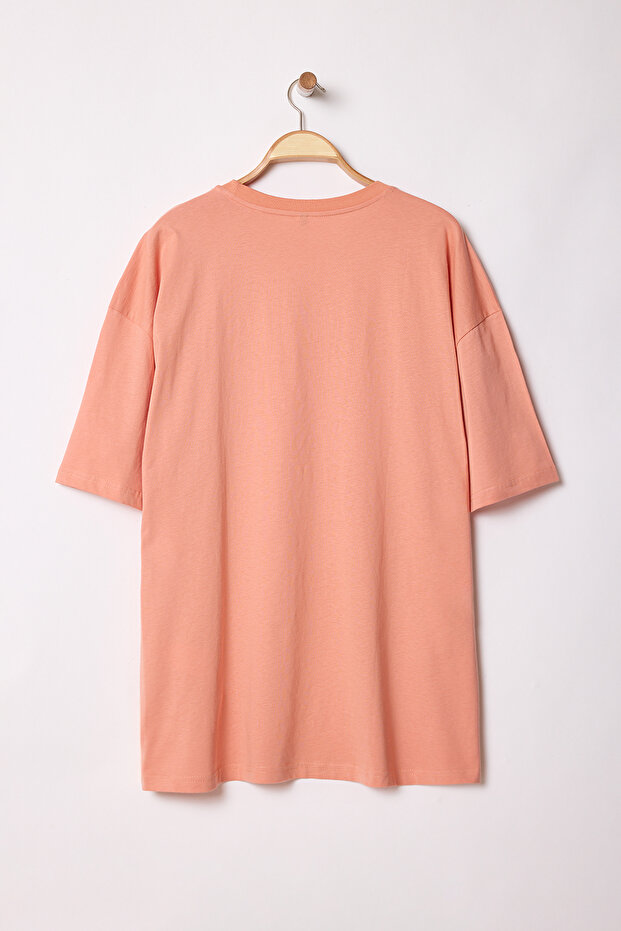 Unisex Büyük Beden Turuncu Oversize/Geniş Kesim %100 T-Shirt TMNSS23TS00139 - 6