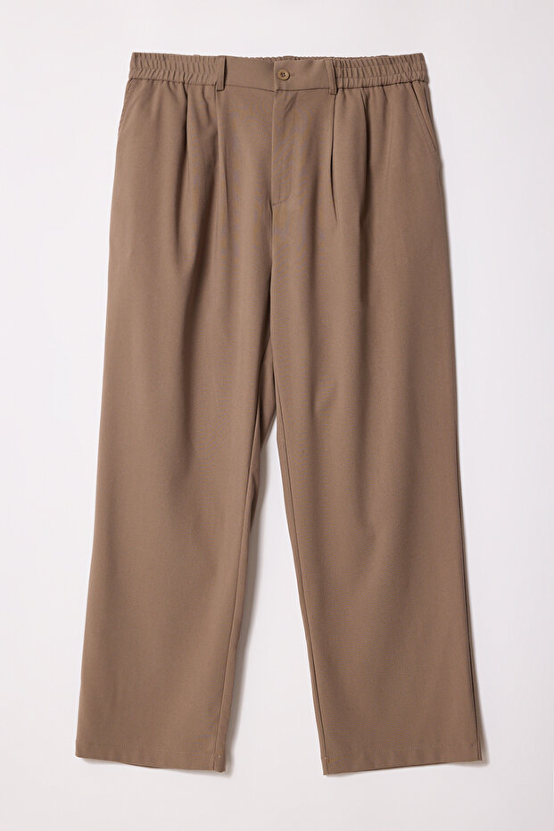 Бежеві вільні тканинні штани з широкими штанинами великого розміру TMNAW25AR00000 - 3