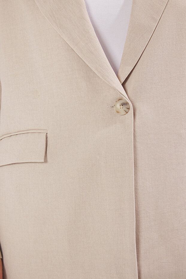 Beżowa lniana kurtka tkana w dużym rozmiarze TBBSS25AG00010 - 3