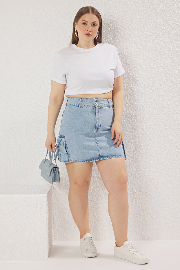 Açık Mavi Kargo Cepli Denim Etek TBBSS23AZ00057 - 1
