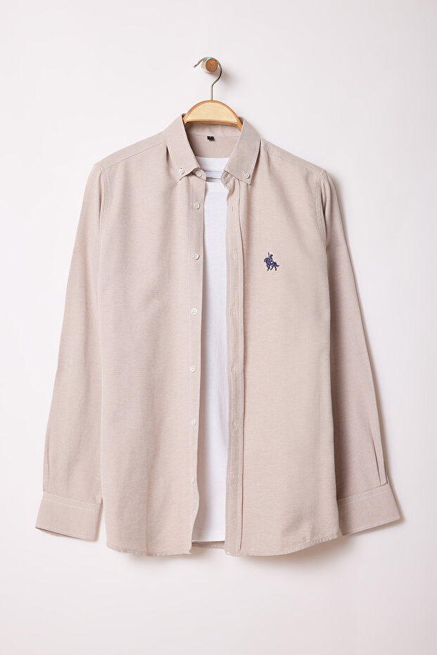 Beige Regular Fit Embroidery Detail Smart Shirt Tmnaw25Go00036 - 3
