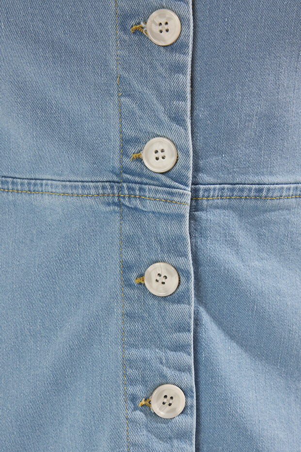 Açık Mavi A Line V Yaka Denim Elbise TBBSS23AH00078 - 3