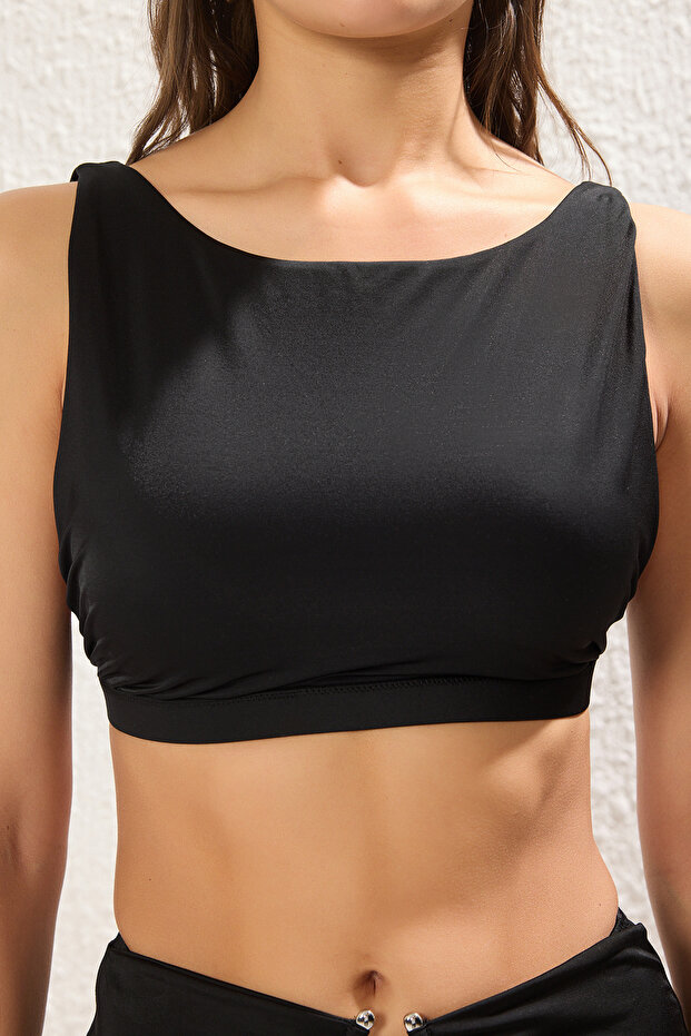 Siyah Halter Yaka Kaplı Bikini Üstü TBESS22BU0354 - 3