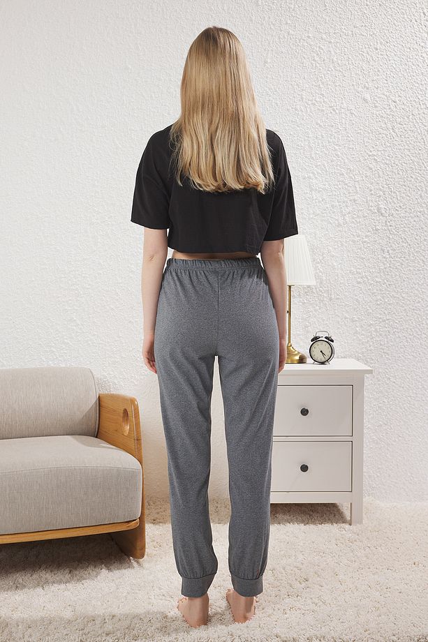 Antrasit-Çok Renkli 2'li Paket Kalpli Örme Pijama Altı THMSS25PJ00017 - 6
