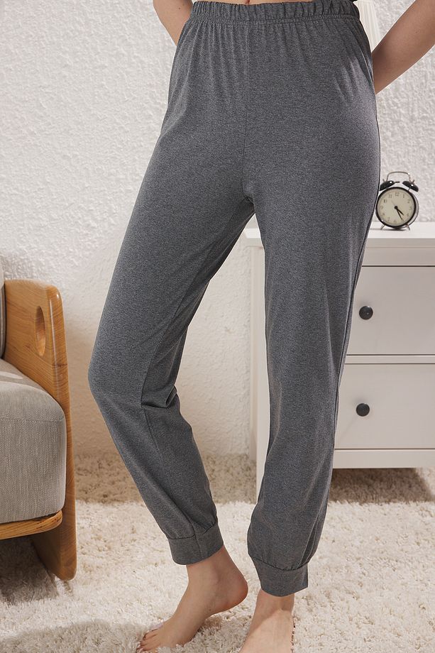 Antrasit-Çok Renkli 2'li Paket Kalpli Örme Pijama Altı THMSS25PJ00017 - 7