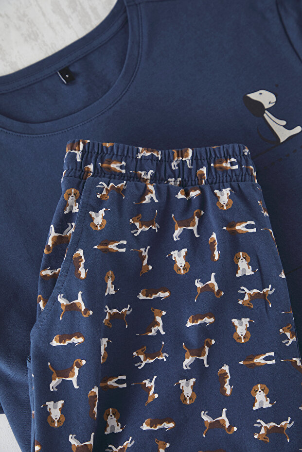 İndigo Regular Fit Köpek Desenli Örme Şortlu Pijama Takımı THMSS21PT0324 - 4
