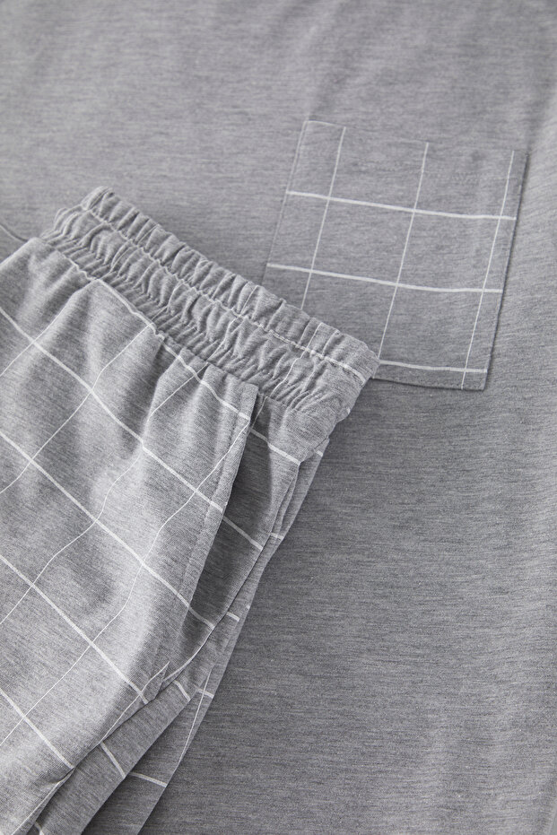 Grimelanj Regular Fit Ekose Örme Şortlu Pijama Takımı TMNSS25PT00034 - 3