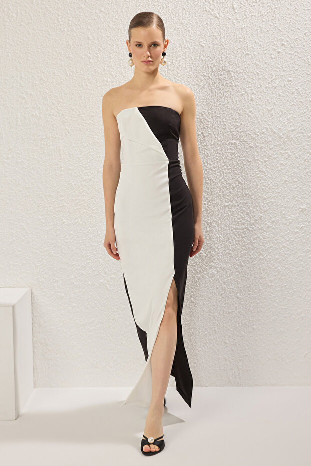 Černo-bílé tkané noční šaty bez ramínek TPRSS25AE00150 - 4